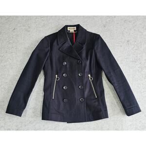 Michael Kors Navy Blue Jacket, Peacoat, Canvas, Zipper, Double Breasted, Sz M